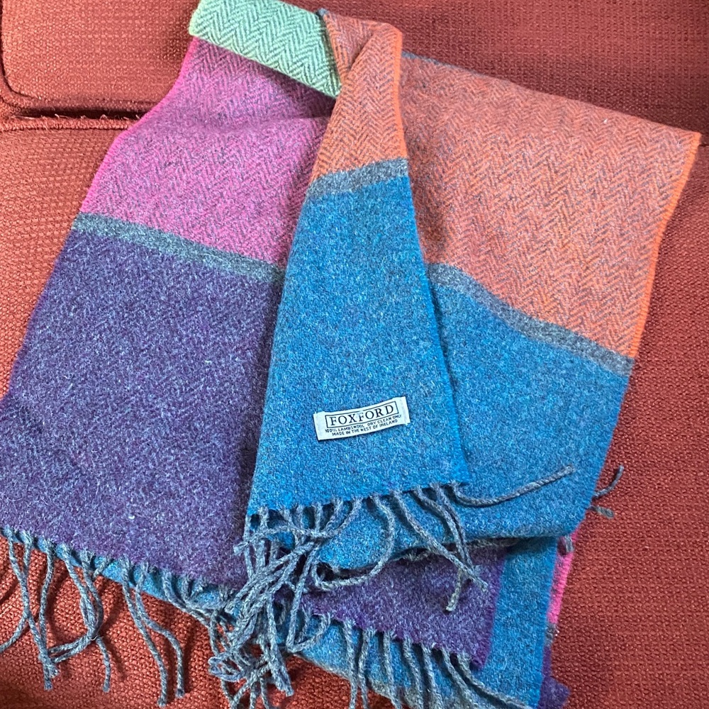 Foxford made in Ireland lambswool pink Blue and Purple Scarf
